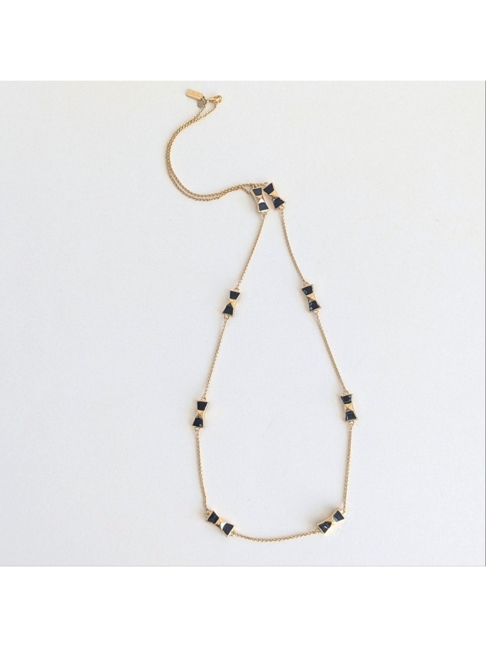 Kate Spade Black Tie Optional Bow Scatter Strand Long Necklace Gold Black - Picture 4 of 6